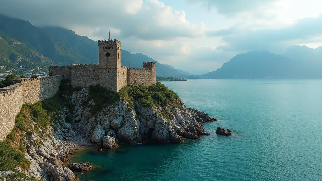 Ottoman fortress overlooking the Black Sea with Circassian mountains