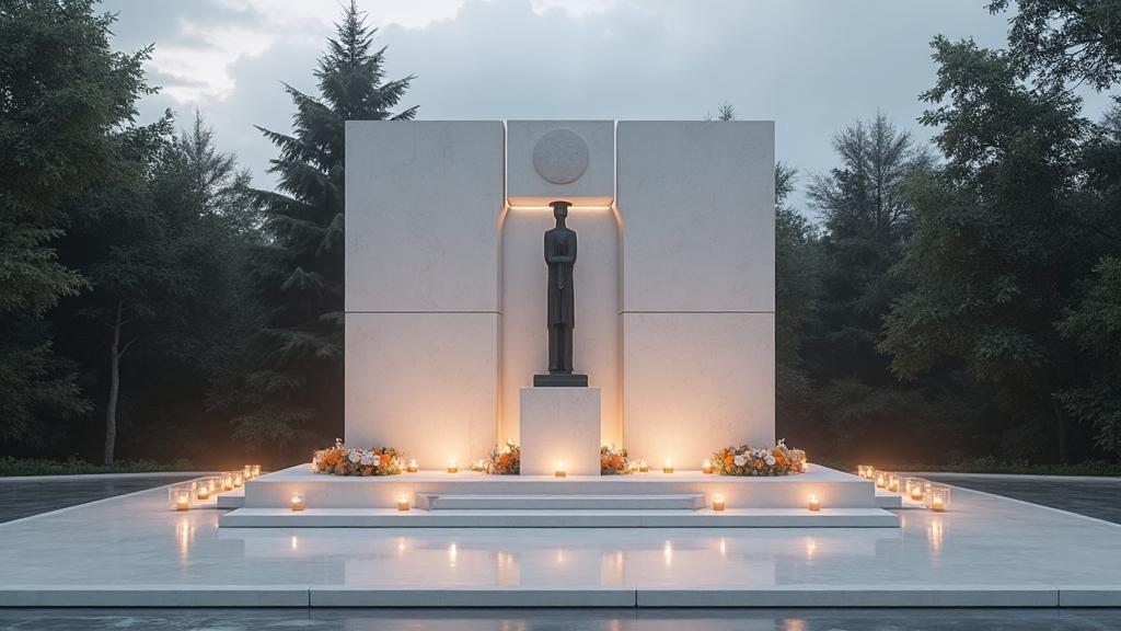 Modern memorial monument for the Circassian genocide with candles and flowers
