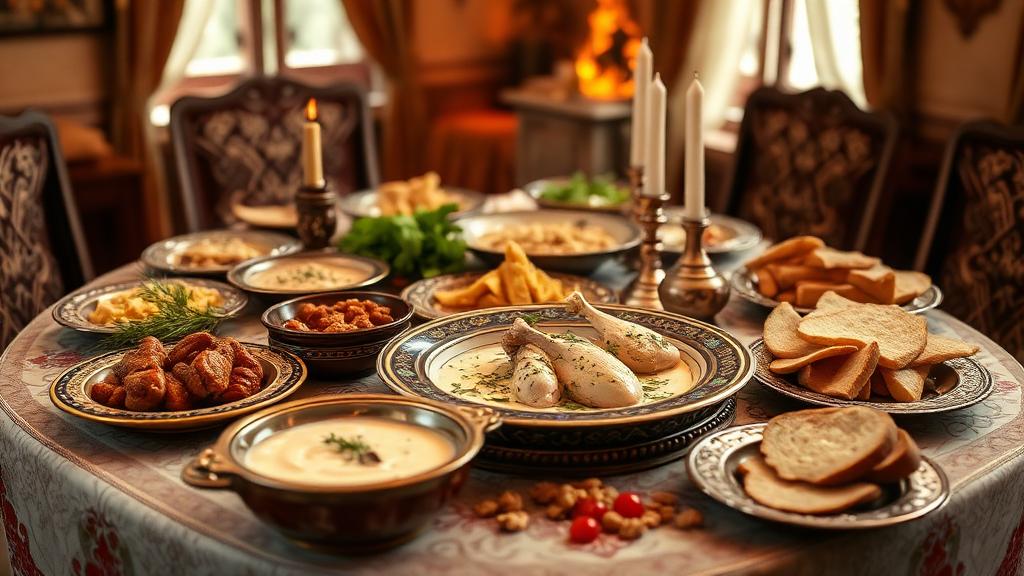 Traditional Kabardian feast with gedlibzhe and local dishes