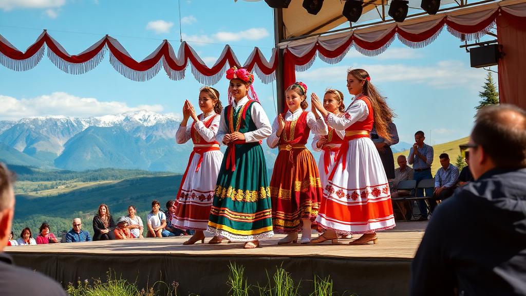 Cherkess cultural festival with dancers in traditional costumes