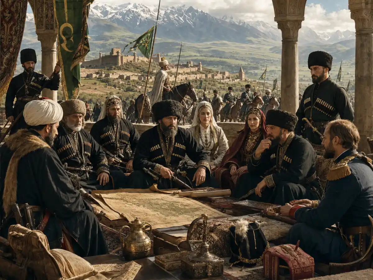 Council of war on a stone terrace