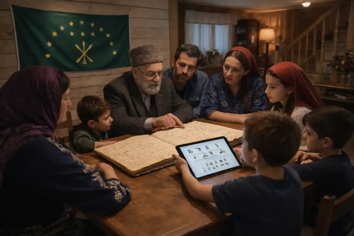 Elder + grandchild + tablet)