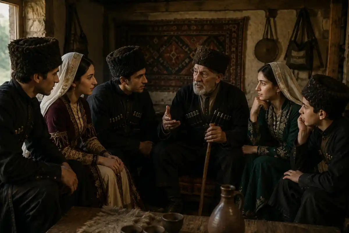 Mamkhegh Family gathering in a rustic setting