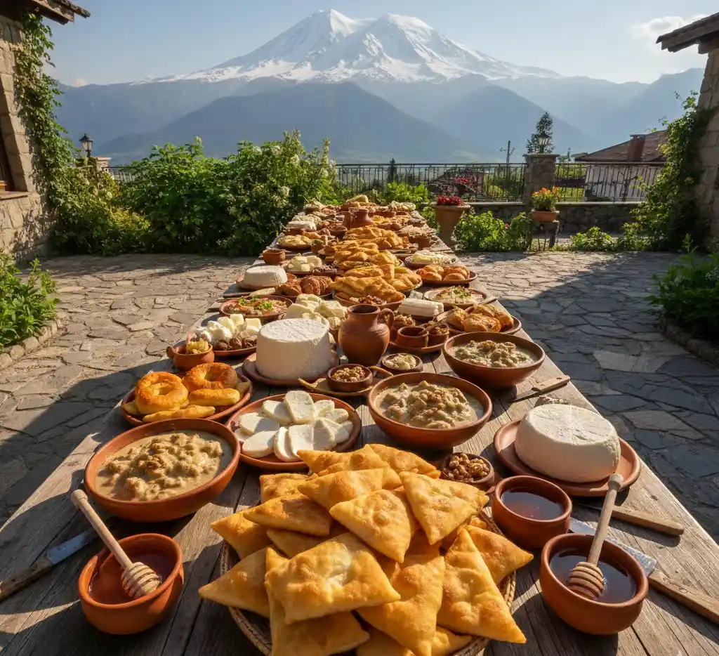 Mamkhegh festive cooking. Standard Adyghe dishes