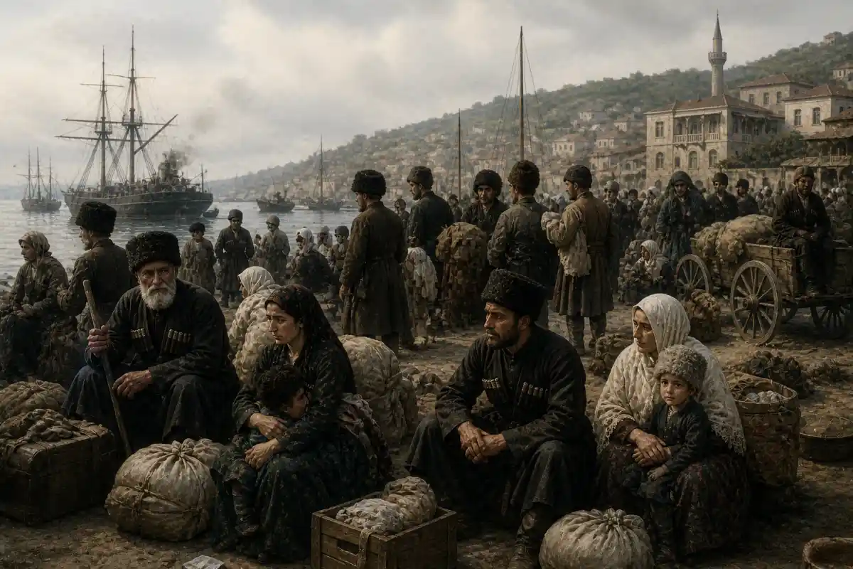 (refugees at Ottoman port, 1864)
