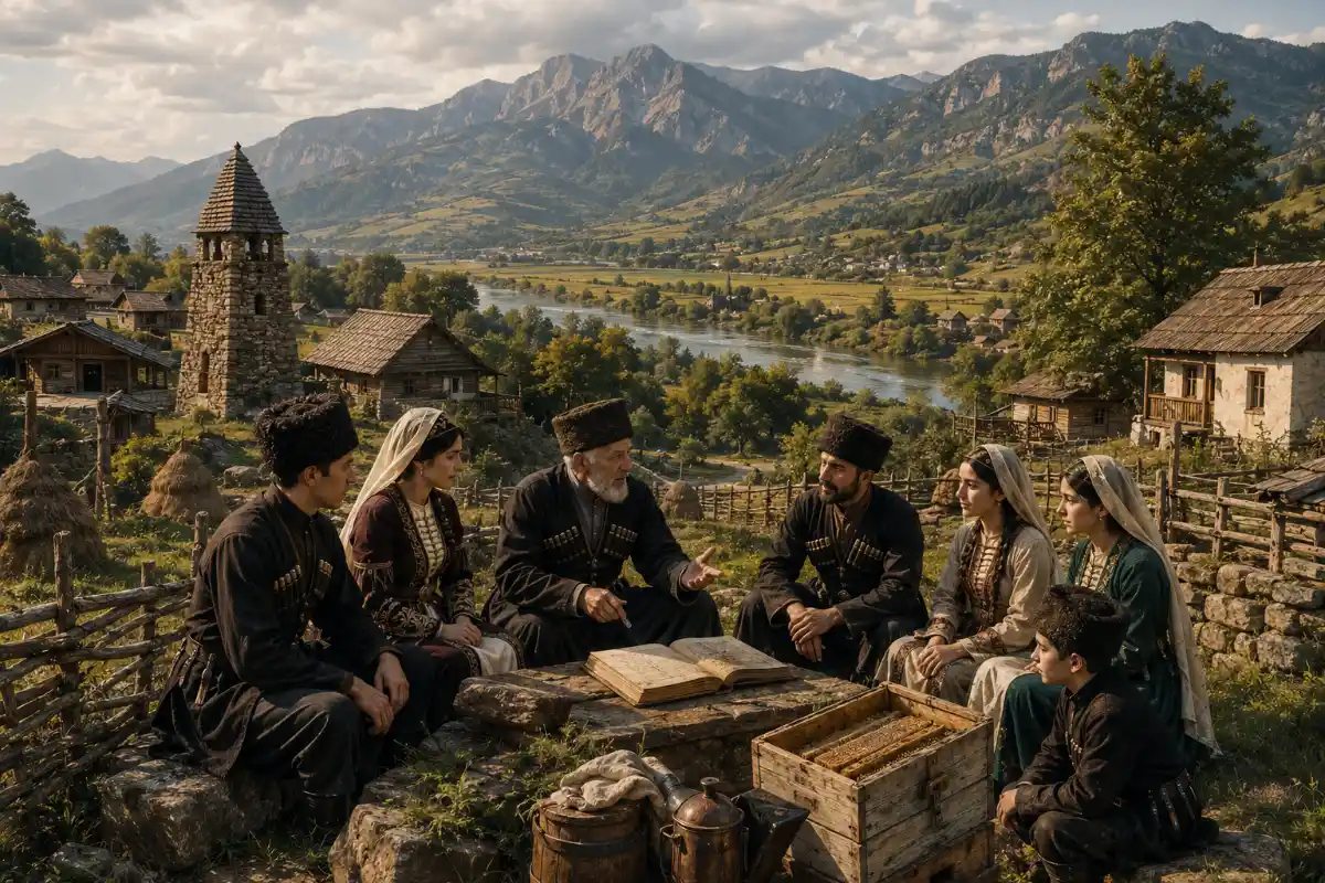 The Mamkhegh Village gathering by the river bank