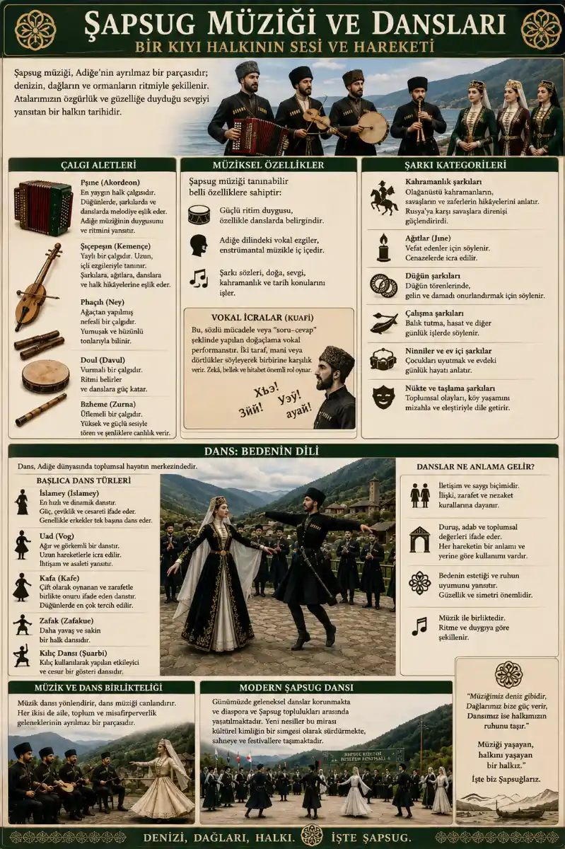 Şapsug müziği ve dansları eğitici poster