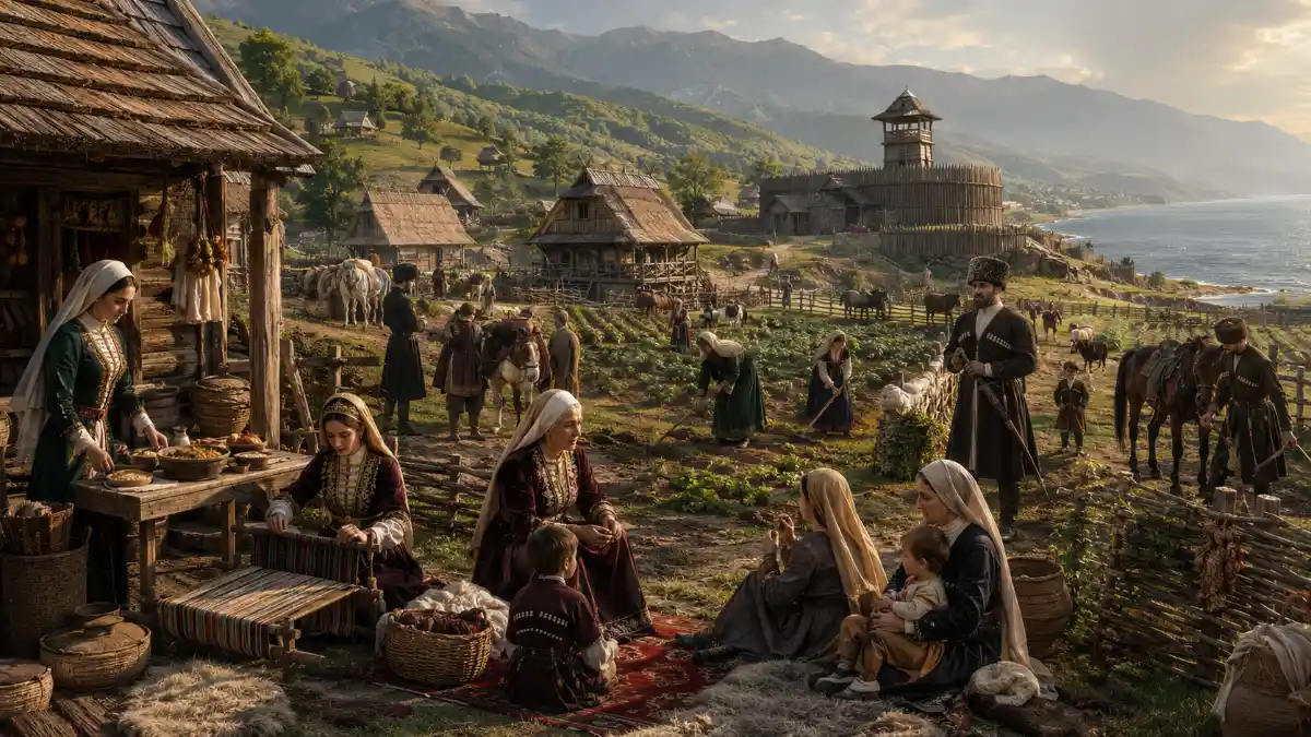 Zhaney settlements likely followed the pattern common to coastal Circassian communities: