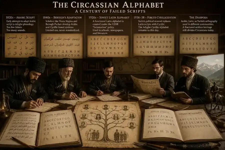 The Circassian alphabet history panel The Circassian alphabet history panel